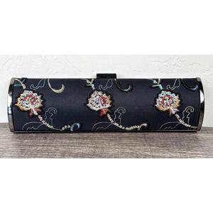 Vintage Black Evening Bag Embroidered Floral Sequin Beaded Clutch Y2K Cocktail